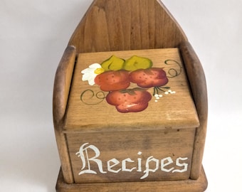 Recipiente para guardar recetas de madera de manzana pintado a mano estilo vintage