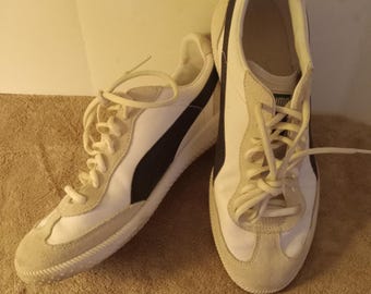 Zapatillas Puma Super Liga Vintage Blancas Azules de Caña Baja / Zapatillas Deportivas Retro / Estilo Urbano Clásico / Unisex para Hombre y Mujer