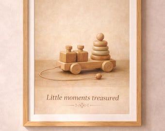 Lámina decorativa vintage para habitación infantil, ideal para imprimir. Pequeños momentos, un tesoro familiar. Decoración infantil neutra estilo cottagecore, estilo antiguo.