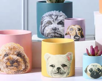 Custom Pet Portrait Planter: Hand-Painted Memorial Gift