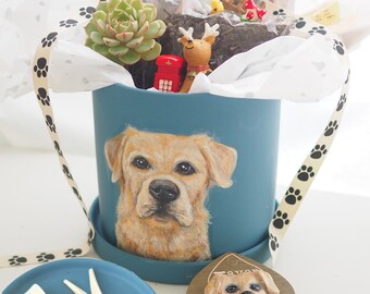 Custom Pet Portrait Plant Kit: Hand-Painted Planter, Succulent Gift Box