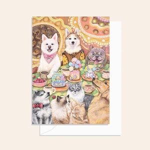 Cartão de aniversário / Cachorro e gato, tema de animal de estimação / Aniversário de animal de estimação