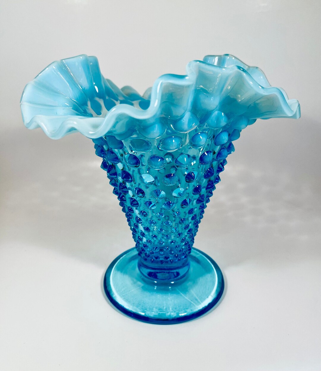 Fenton Art Glass Blue Wavy Glass With Bumps Sundae Shaped Etsy