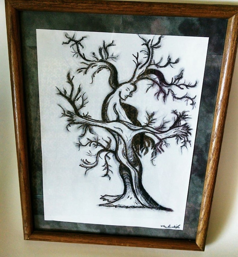 Tree of Love Nature Inspired Art Work Charcoal Abstract Tree Finger Drawing Hand Drawn Tree Charcoal Drawing Eclectic Artwork