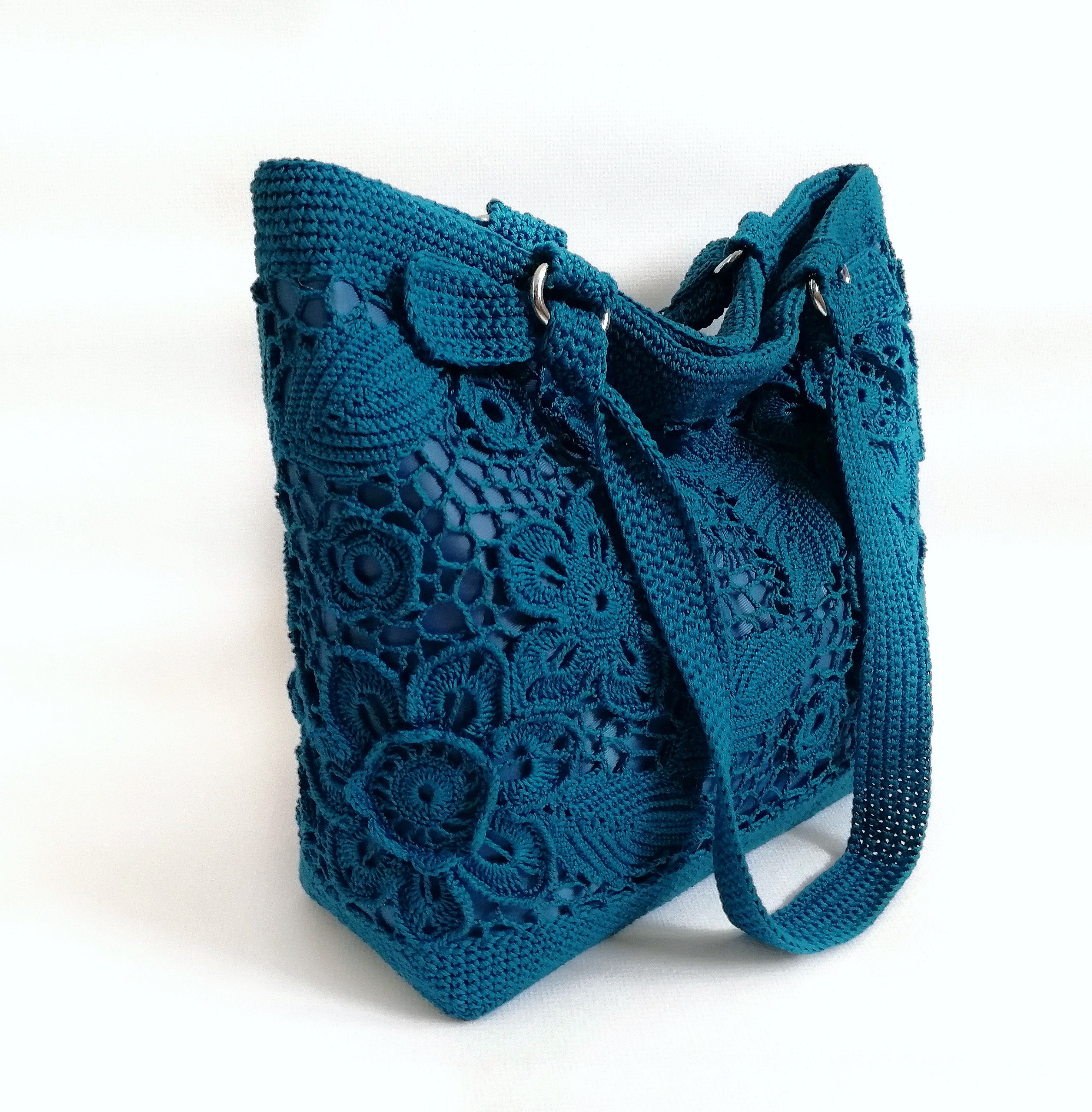 Big crochet bag with lace Designer cotton lace bag Etsy