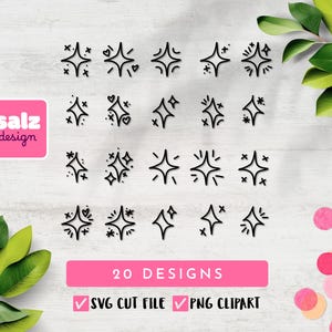20 Sparkle SVG PNG Bundle, Hand Drawn Twinkle Star Clipart, Cut Files for Cricut & Silhouette, Celestial Magic Doodles Instant Download
