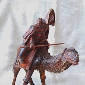 HANDMADE Old Antique Wood Carving Desert Nomad Sculpture Nomad on Camel Rare Wood Carving Vintage Figurine Sculpture Wood Carving Master