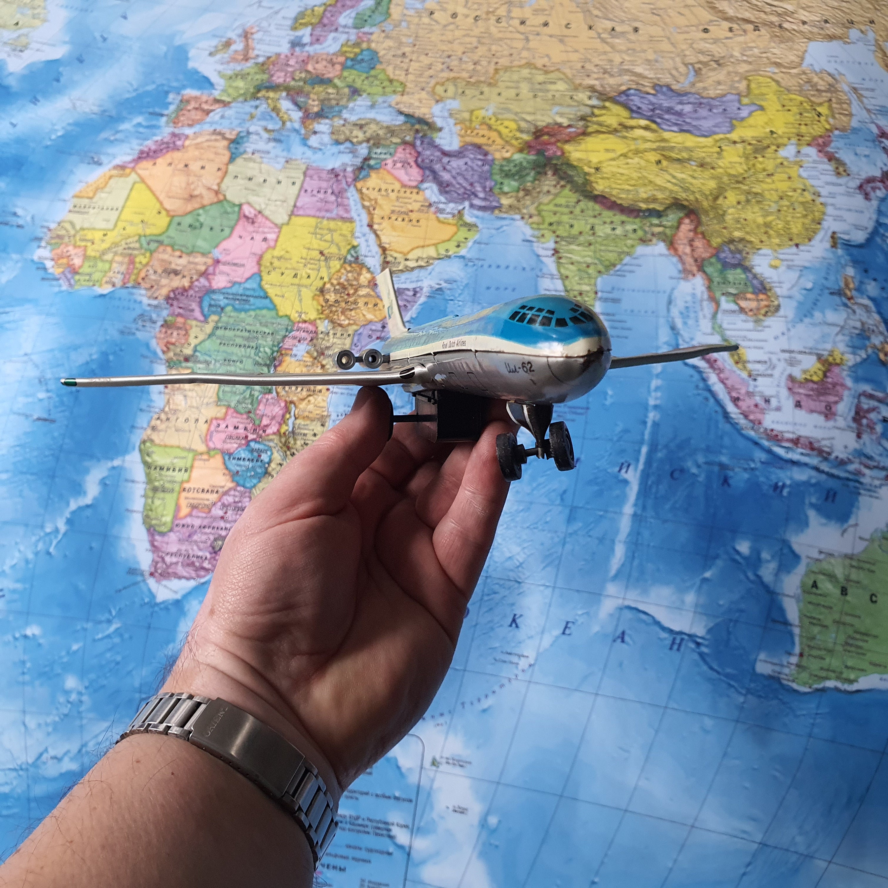 Vintage Antique Model Metal Airplane IL-62 Toy USSR 1960s 