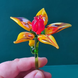 HANDMADE. Figurines and Sculptures of Flowers from Blown Glass. Glass Figurine &quot;FLOWER&quot;2. Colored glass. New Product. Ukraine 2024