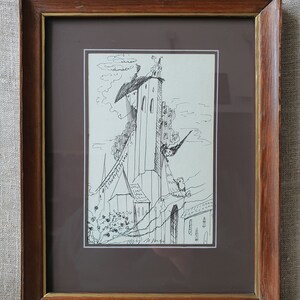 Graphique artistique fait à la main en noir et blanc avec un stylo à encre. Abstraction, Fantaisie. Encadré et Passe-partout 2020