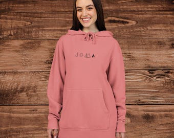 Embroidered Camping Icons Hoodie, Outdoors Nature Sweatshirt, Adventure Hooded Pullover, Vintage Style Comfort Coordinates Apparel