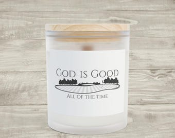 God Is Good All of the Time Candle Frosted Glass | Inspirational Christian Decor