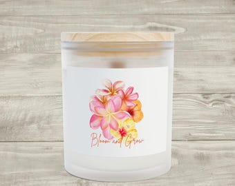 Bloom and Grow Pink Plumeria Bouquet Candle Frosted Glass 11oz | Bloom and Grace
