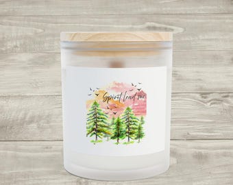 Spirit Lead Me Watercolor Pine Forest Sunset Candle | Frosted Glass 11oz