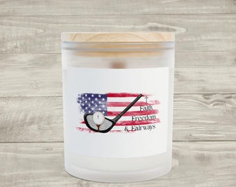 Faith Family and Fairways American Flag Golf Club Candle | Frosted Glass Candle