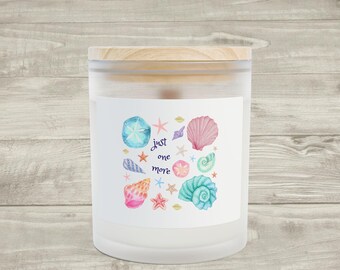 Just One More Seashell Watercolor collage Candle | Frosted Glass 11oz