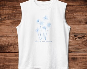 Blue Watercolor Palm Trees muscle tank | beach vibes, summer shirt