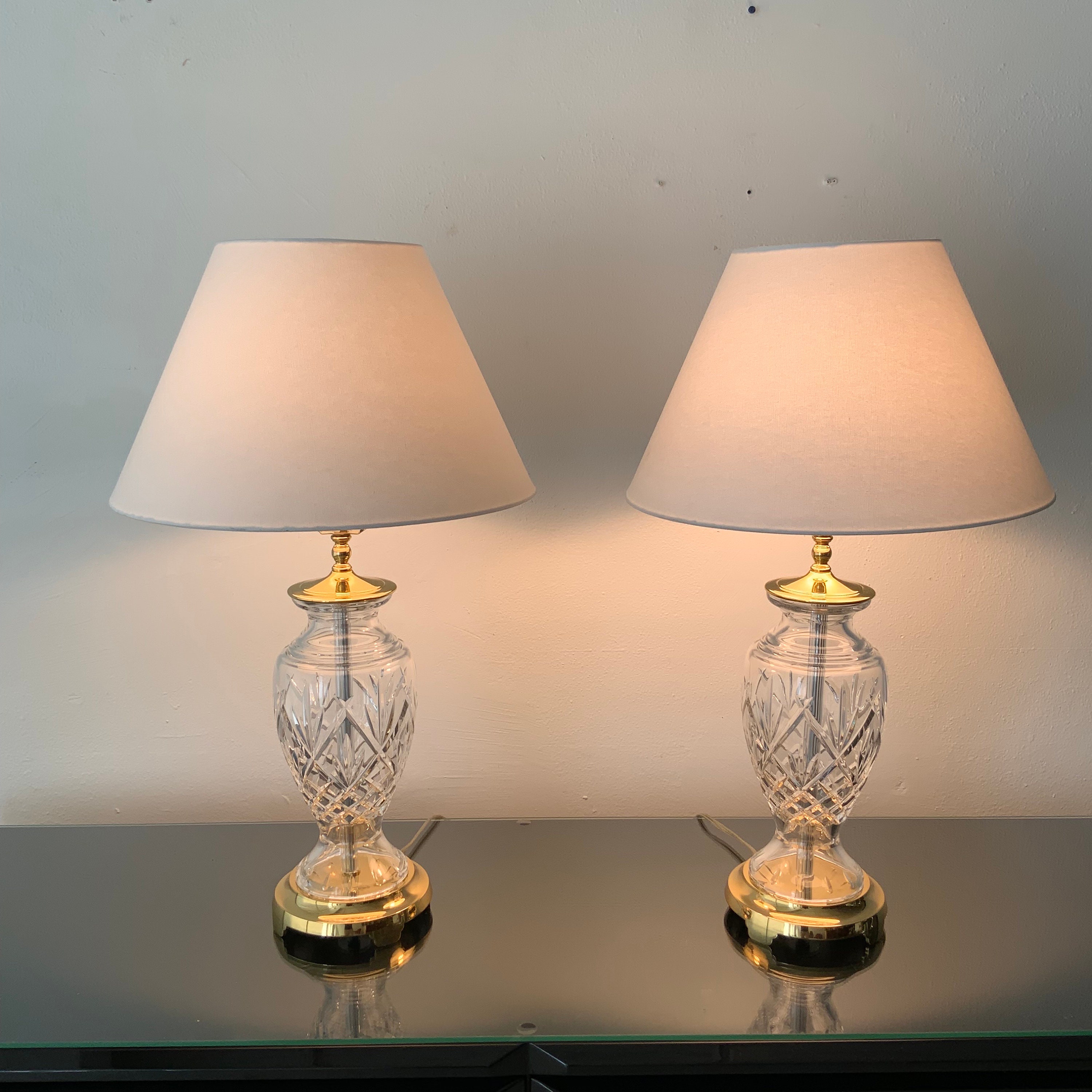 Vintage Waterford Ireland Crystal Brass Table Lamp W Tag