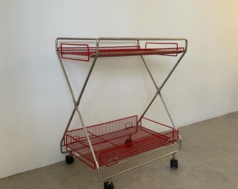 Postmodern  Red  Wire Collasible Bar Cart and Serving Trolley