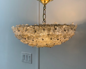 Barovier & Torso Venetian Gold Infused Murano Glass Flowers Pendant/Semi-Flush Light