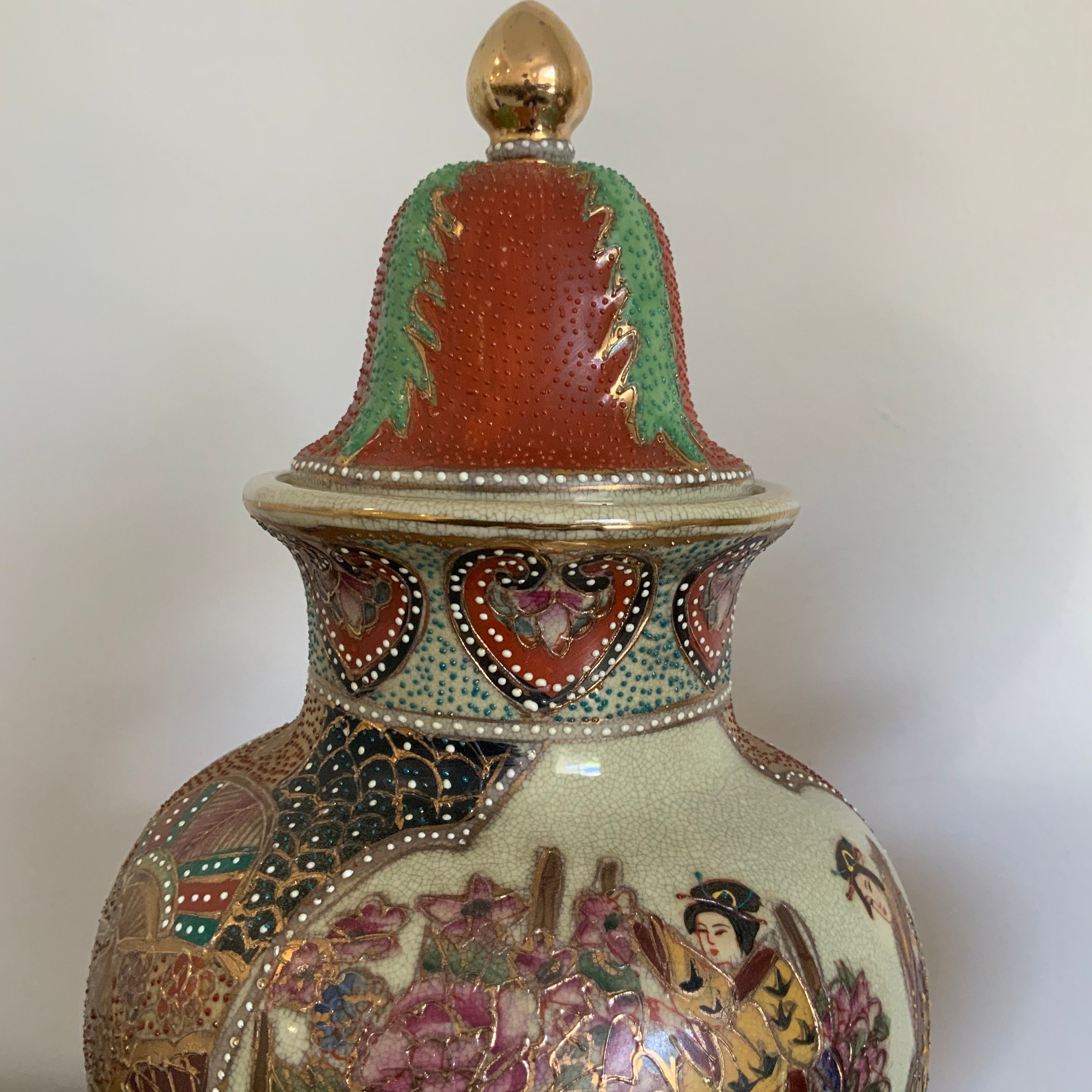 Pair of Vintage Royal Satsuma Tall Lidded Vases Etsy