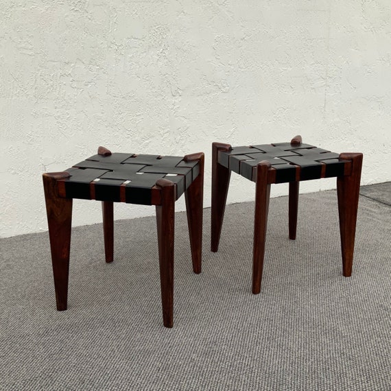 Pair of Wood & Leather Straps Ottoman/Stool Etsy
