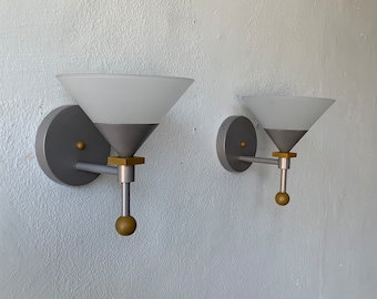 Rare Pair of Memphis Style Wall Light Sconces by Robert Sonneman for George Kovacs