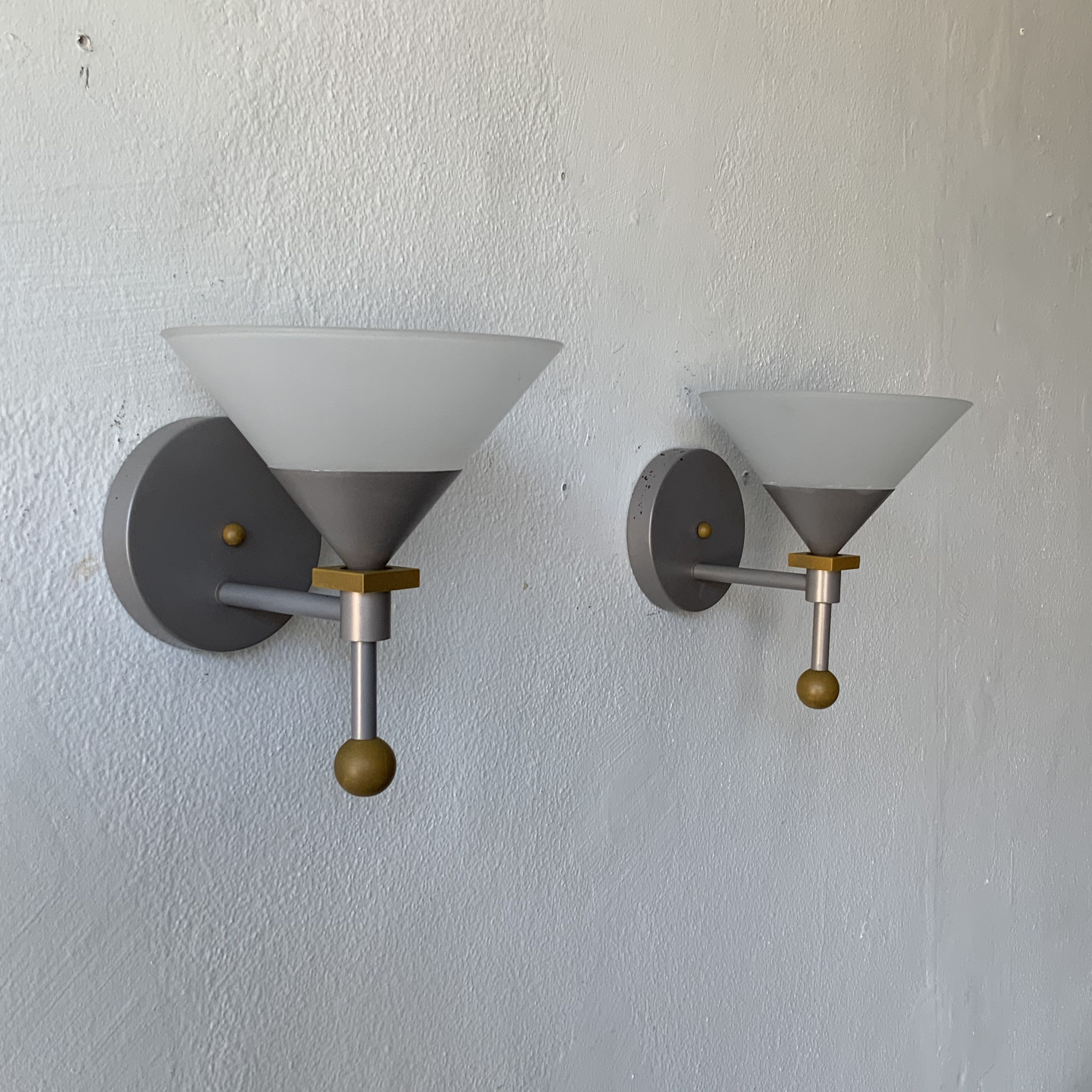Pair Postmodern Wall Light Sconces by Robert Sonneman for George Kovacs
