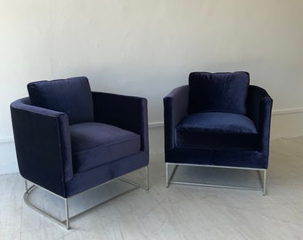 Mid Century Modern Style Pair of Bernhardt Velvet Club Chairs