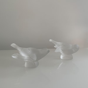Lalique Crystal  Bird/Sparrow Sculpture Pair, France