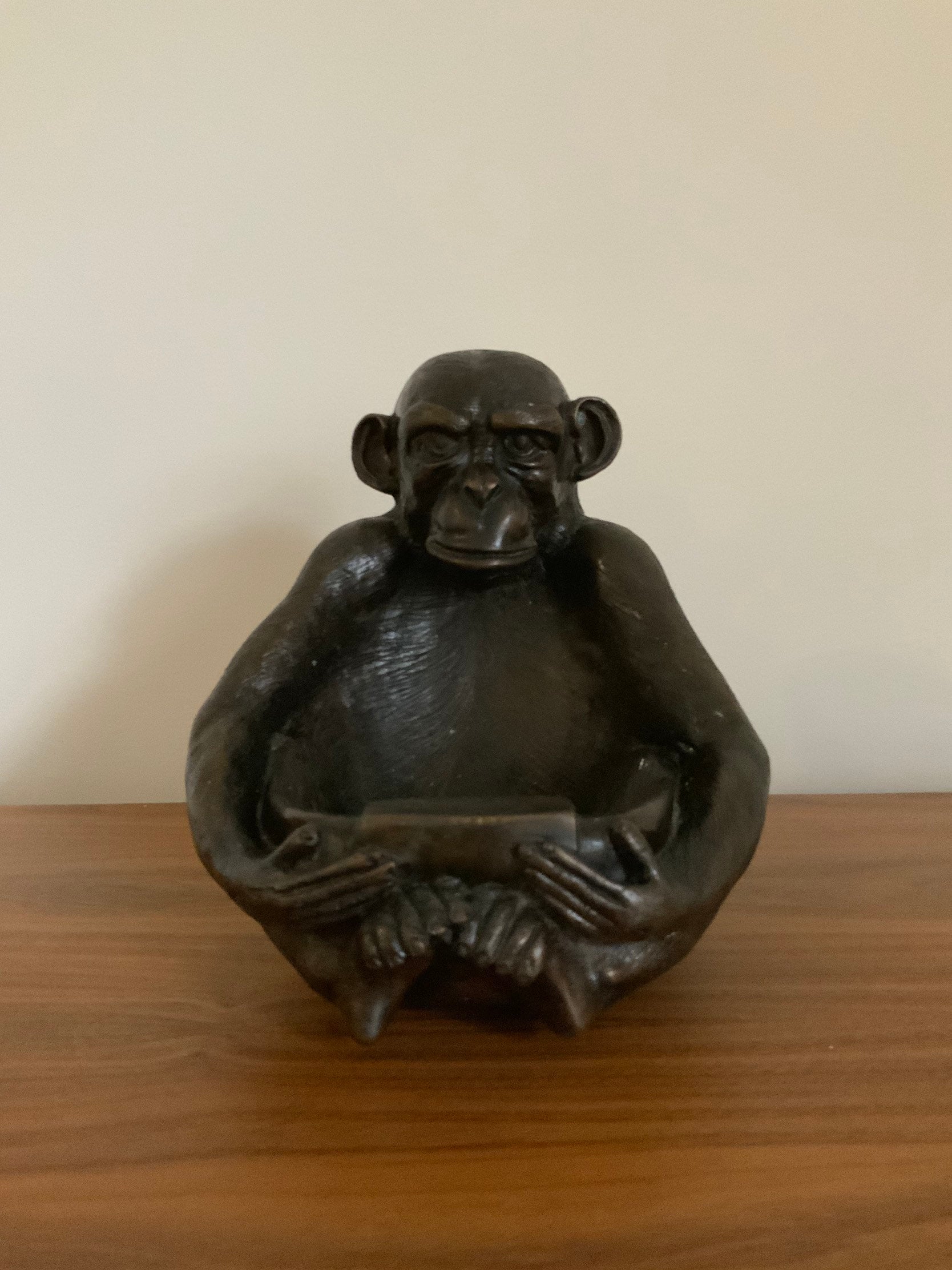 Cast Bronze Seated Monkey Bowl Sculpture Etsy Ireland