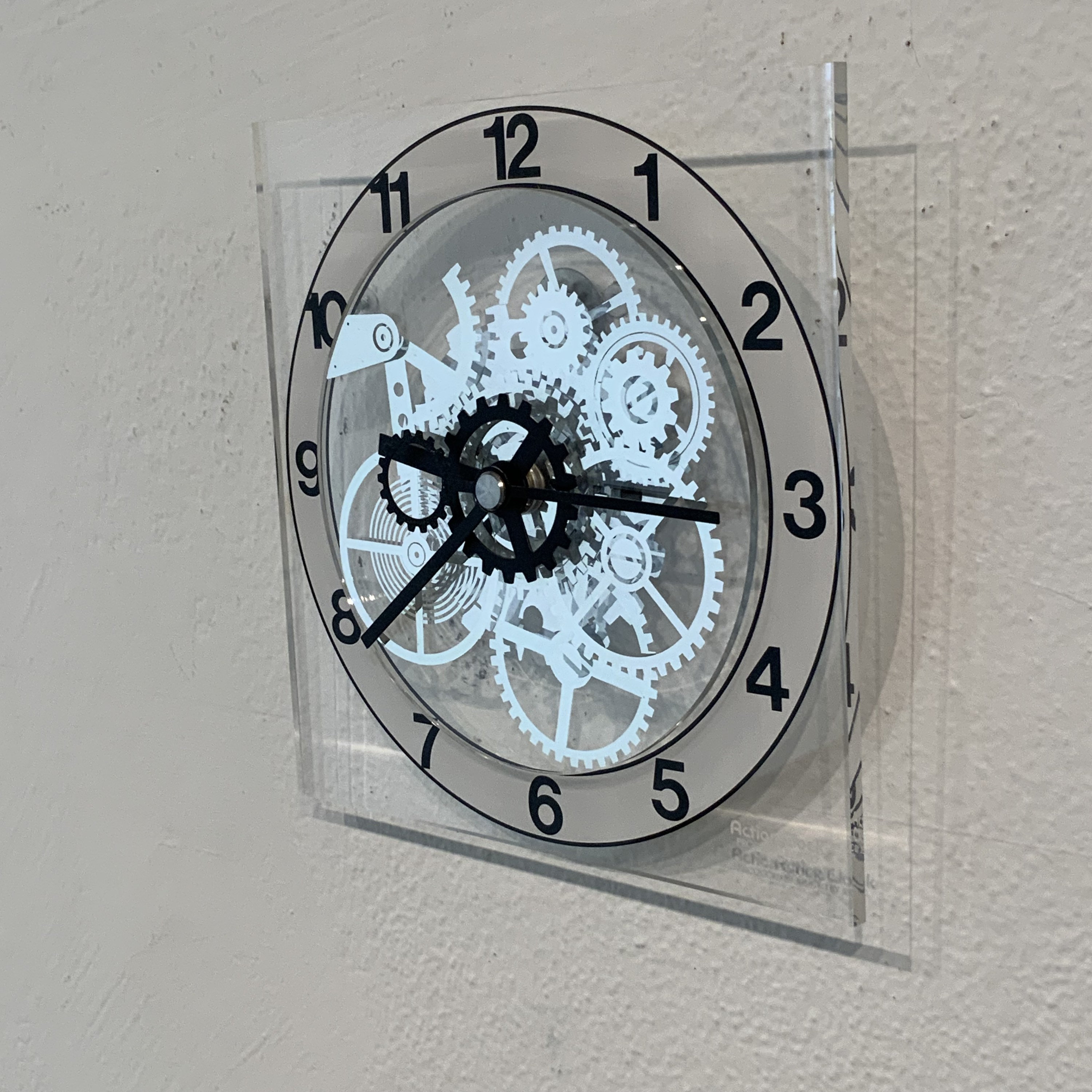 Action Clock BY JECO Lucite Mirrored 3D Design Decorative