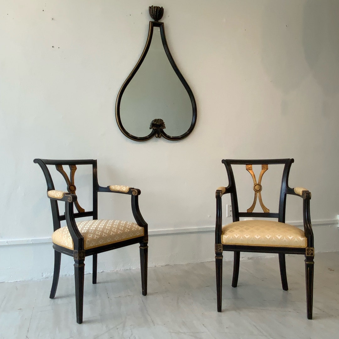 Pair of Regency/empire Style Armchairs in Ebonized & Gilt - Etsy