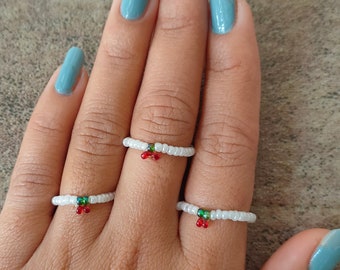 Kirsche Stretch Perlen Ring, Elastische Perlen Ring, Bunte Perlen Ringe | Vsco | Elastischer Ring | Stapelring, handgefertigter Schmuck, Geschenke