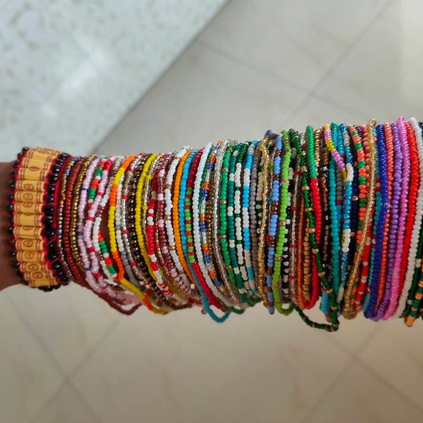 African Set of 15 bracelets, Trendy seed bead bracelets, stack of bracelets, multicolored bracelets, gift for friends,unisex bracelets,Gifts