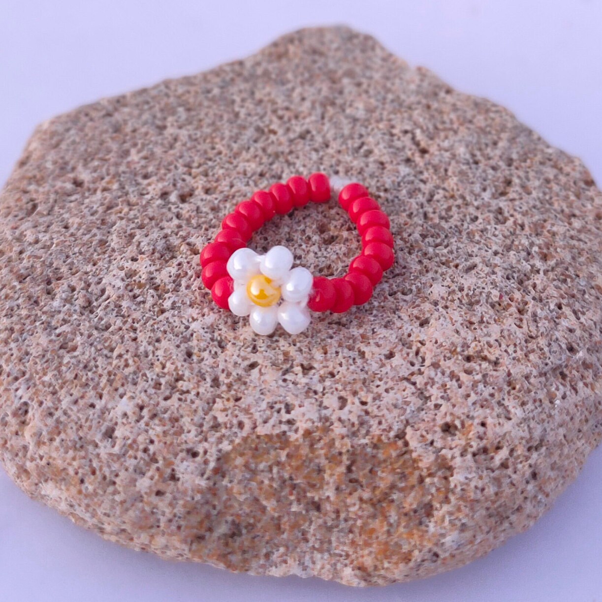 Beaded Daisy Flower Ring Daisy Bead Ring Beach Jewelry Etsy