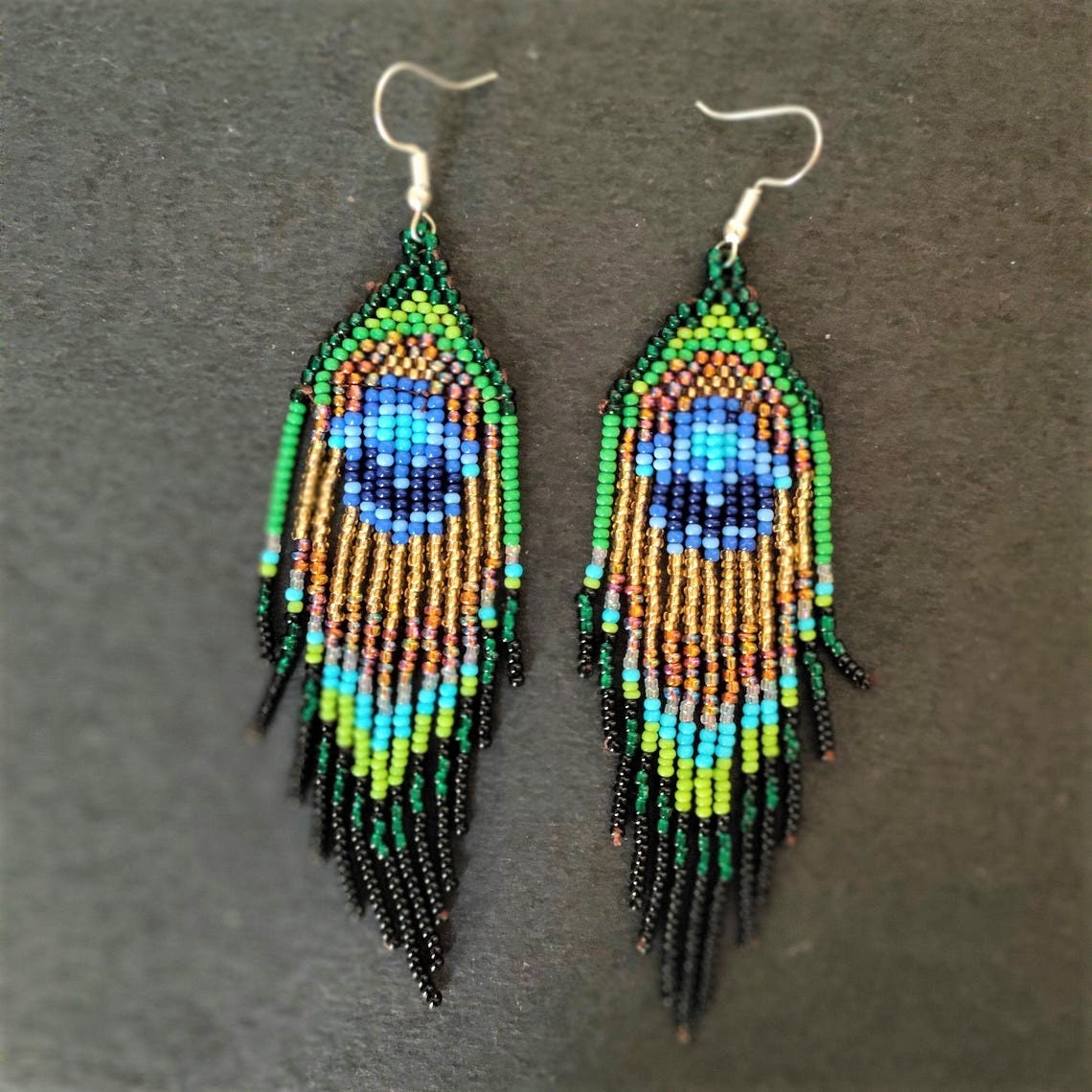 Peacock Feather Beaded Earring Valentine Gift Fringe Earring - Etsy
