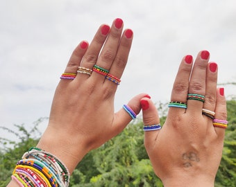 3 Beaded Ring | Colorful Seed Bead Rings | vsco | Elastic ring| stacking ring, stretch ring seed bead ring, Handmade Jewellery,Rainbow Ring,
