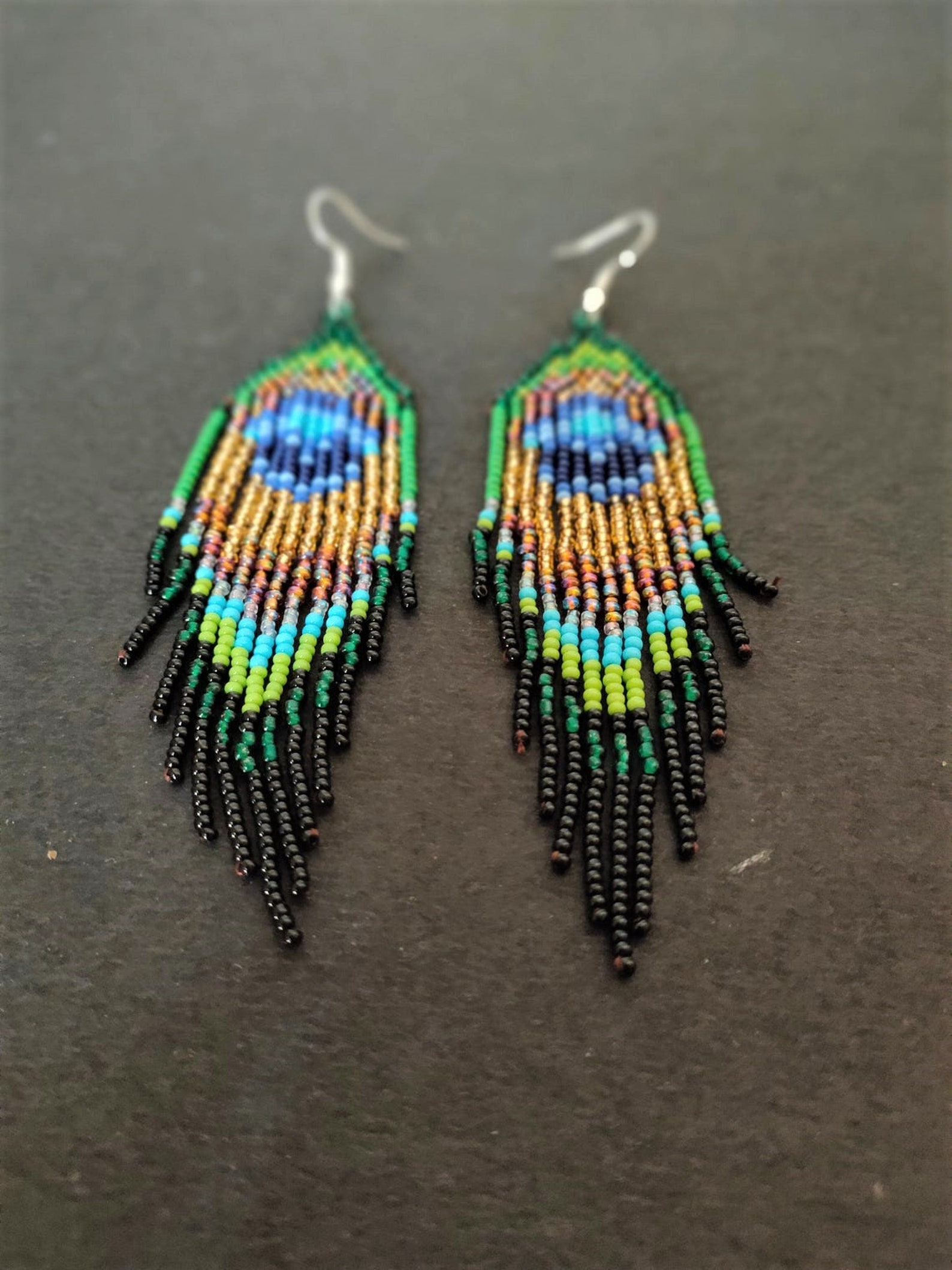 Peacock Feather Beaded Earring Valentine Gift Fringe Earring - Etsy