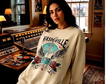 Nashville Guitar with Wings Crewneck Sweatshirt | Music City Country