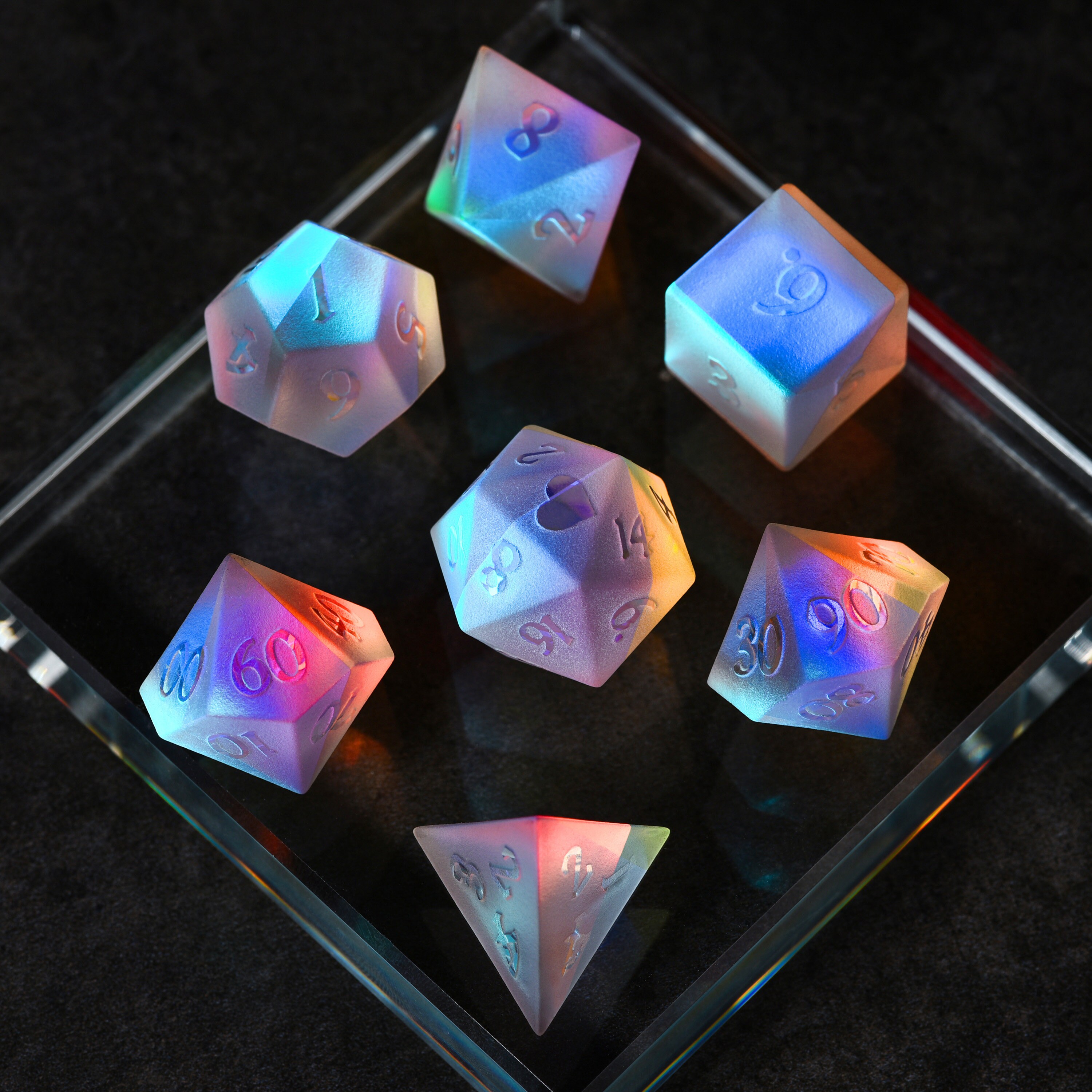 Raised Prismatic Glass DnD Dice Set Gemstone Dice Set Stone Etsy