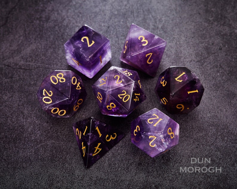 Amethyst DnD Dice Set Gemstone Dice Set Stone Dice Set All Etsy