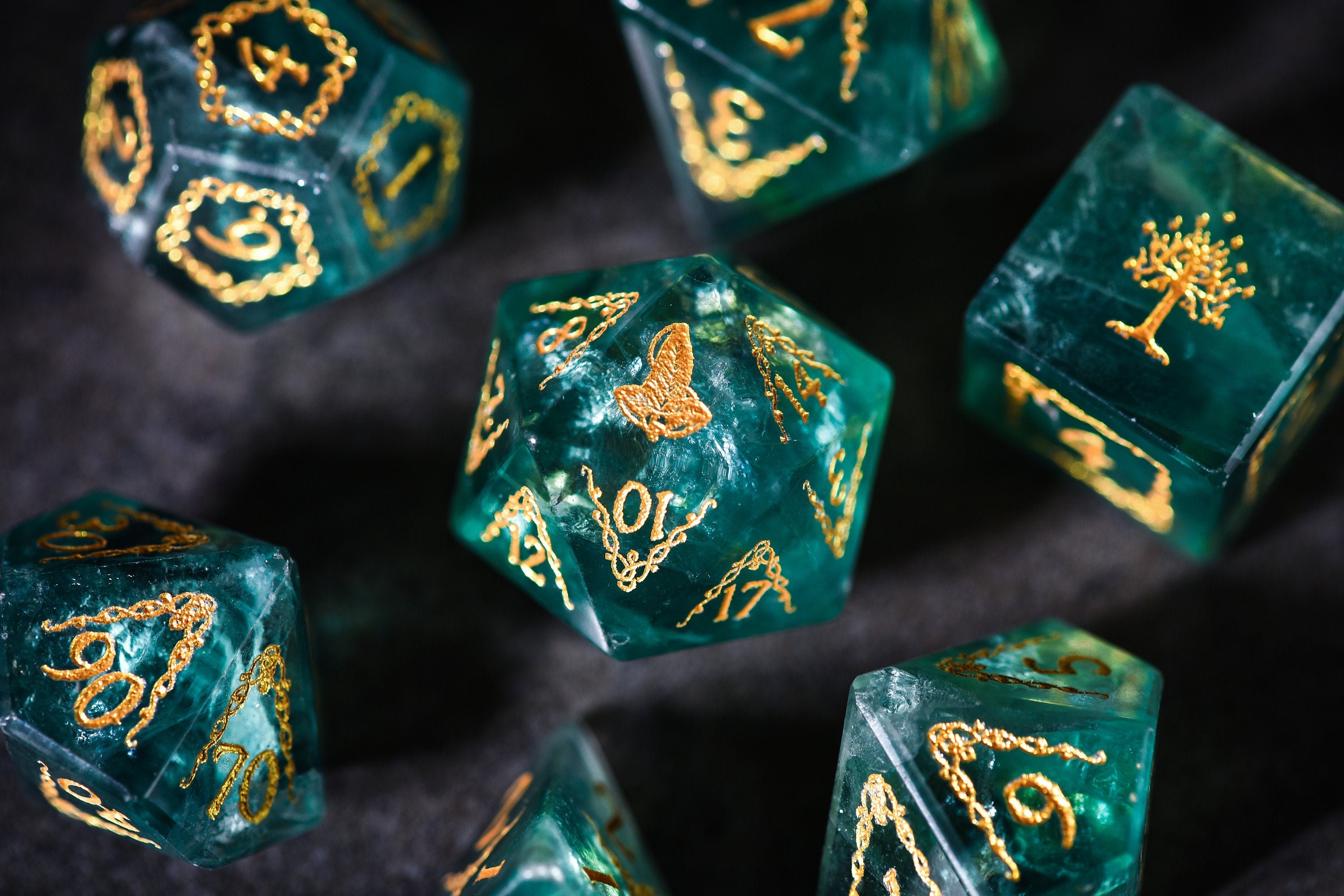 Green Fluorite DnD Dice Set Gemstone Dice Set Stone Dice Set Etsy