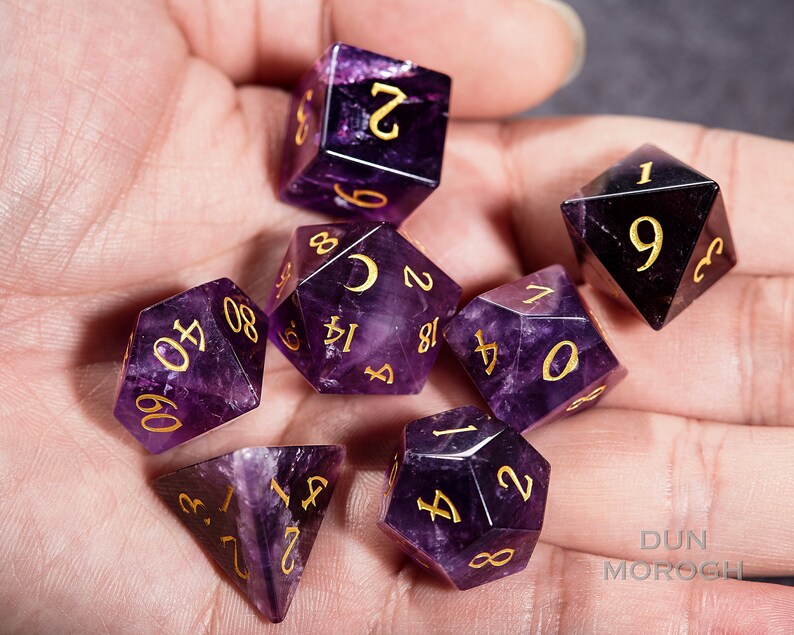 Amethyst DnD Dice Set Gemstone Dice Set Stone Dice Set Moon Etsy