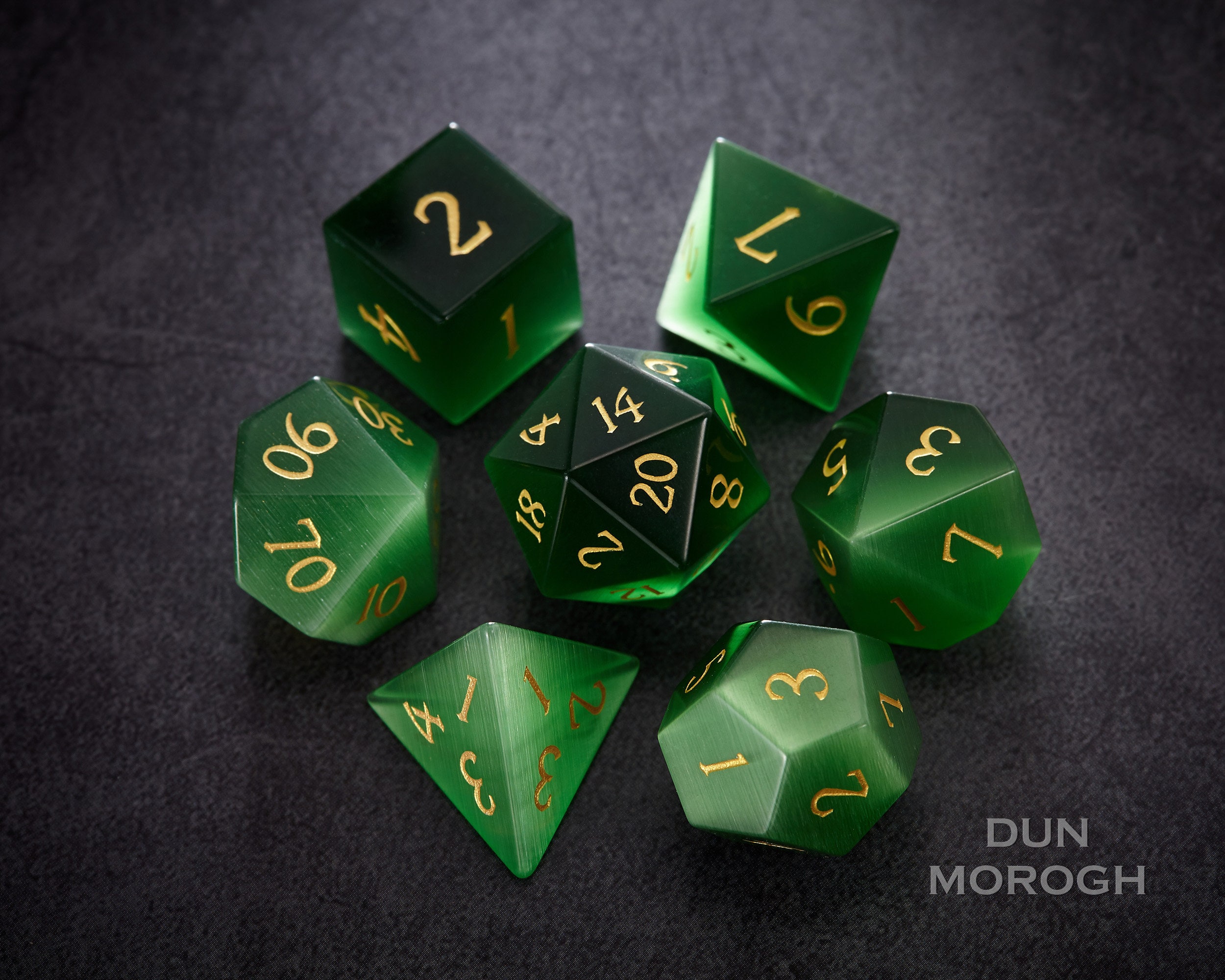 Green Cat's Eye DnD Dice Set Gemstone Dice Set Stone Dice Etsy