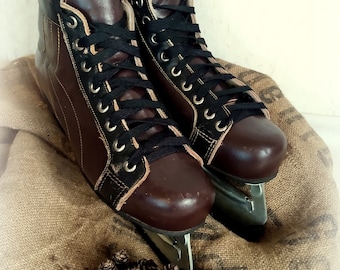 Great old brown-black leather skates