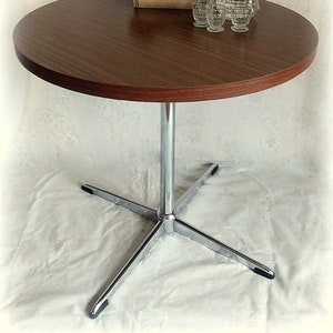 Old side table round 60/70s Mid century metal frame black brown