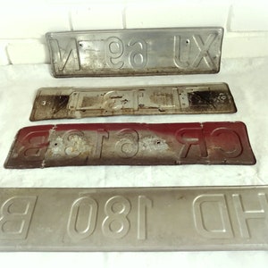 4 old original car license plates with great patina industrial wall decoration image 2