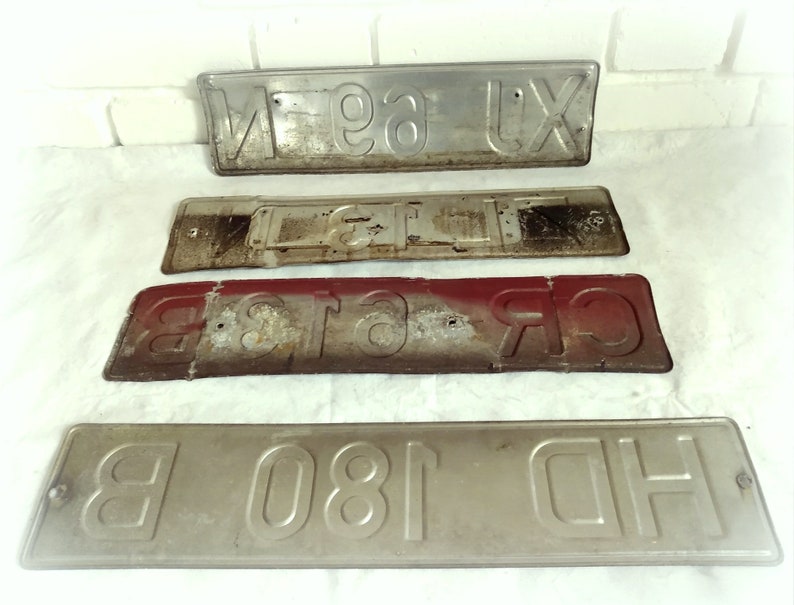 4 old original car license plates with great patina industrial wall decoration image 2