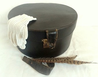 Ancient beautiful hat case hat box dark brown